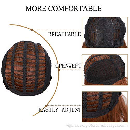 Vigorous Synthetic Brown Highlights Wigs with Hair Bangs Short Wavy Curly Wig for Women Heat Resistant Wig for Daily Wear